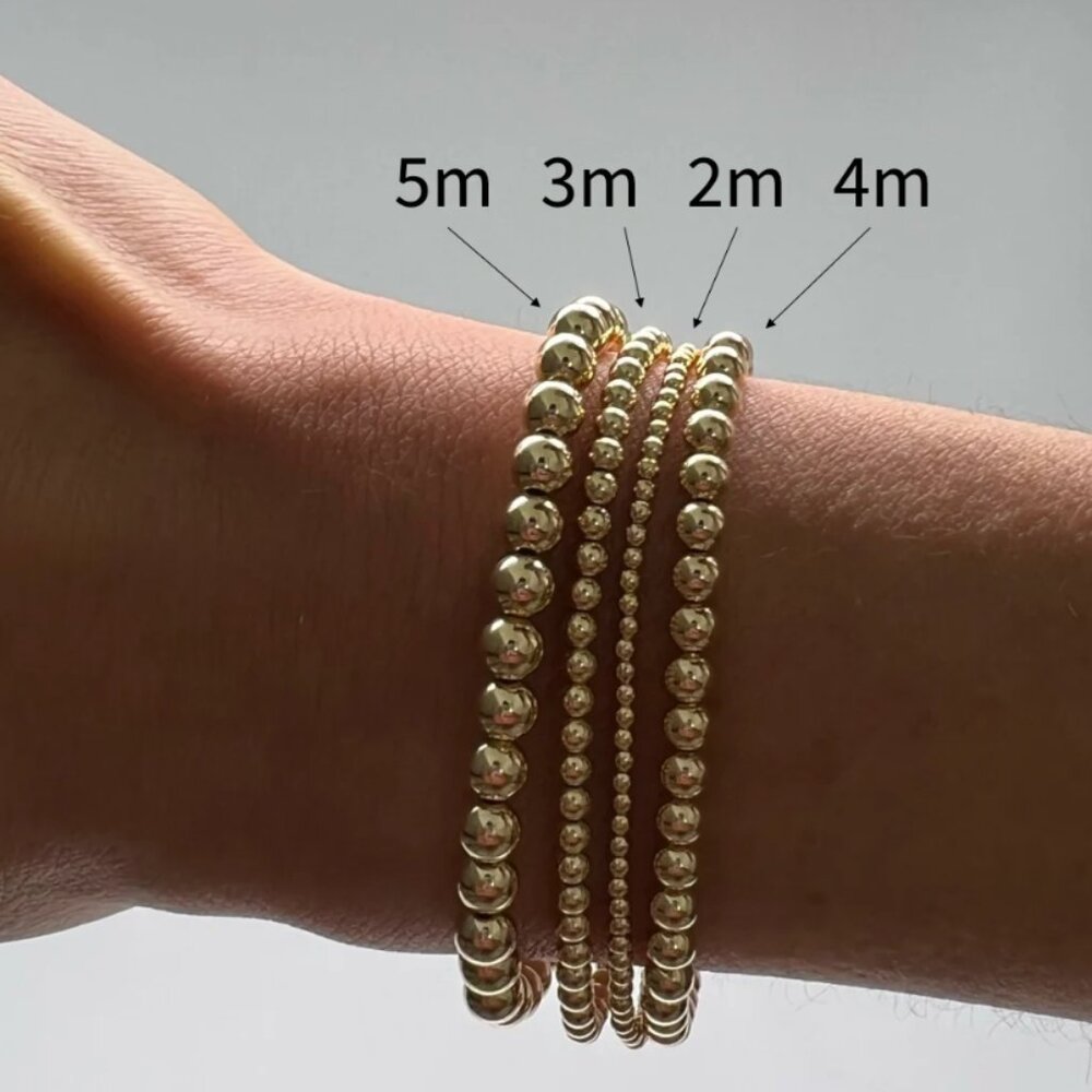 Waterproof Gold Bead Bracelets Set of 2 Stretch Stackable You Pick Sizes Jewelry